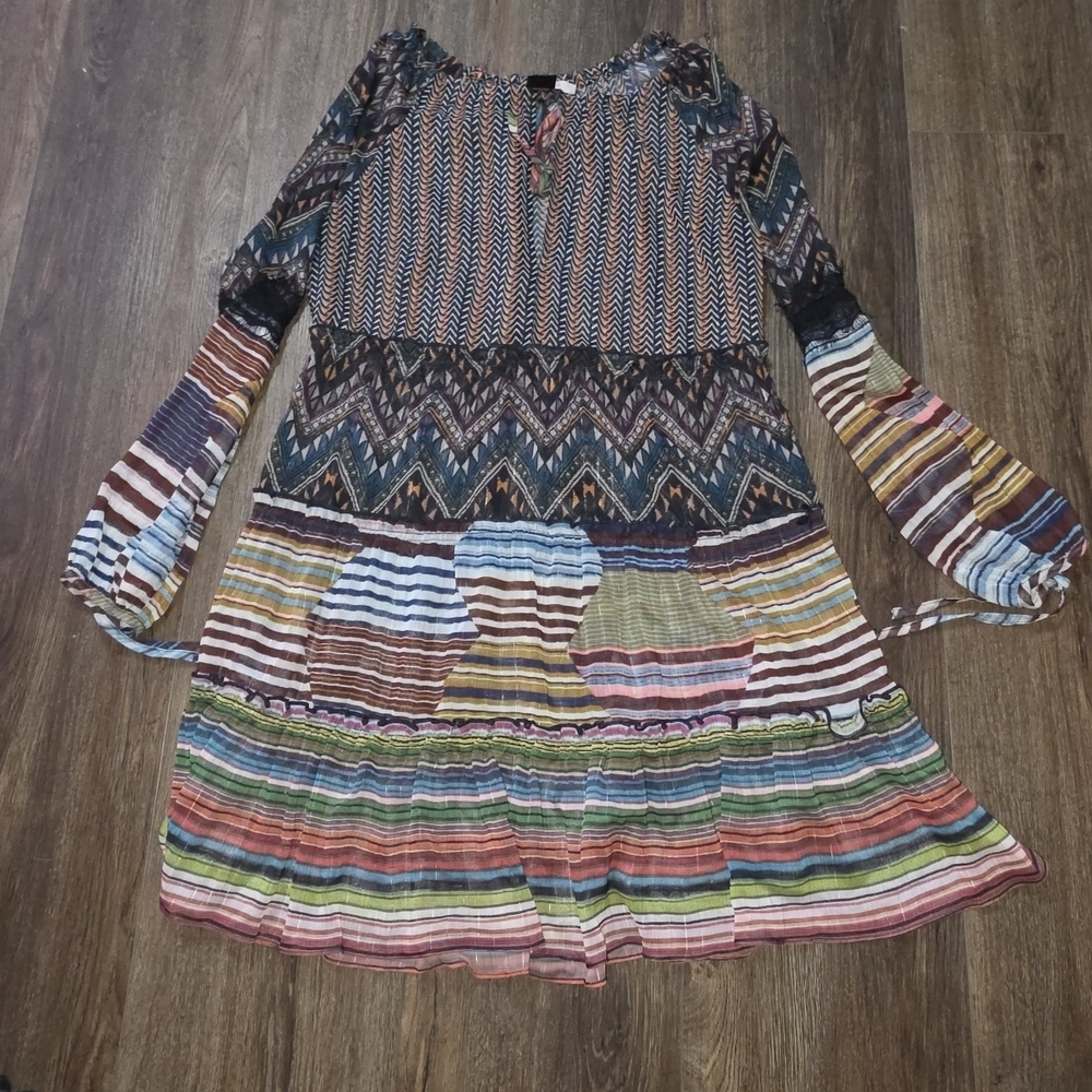 Desigual Multicolor Boho Patchwork Tiered Sheer Dress Size 42 (M/L) - Picture 6 of 11